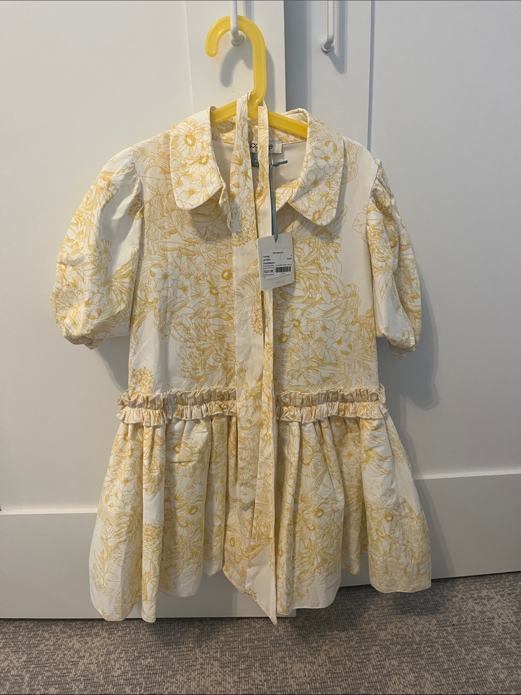 Girls' Yellow Floral Ruffle Dress With Peter Pan Collar
